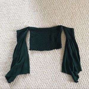 off the shoulder bell sleeves olive green crop top
